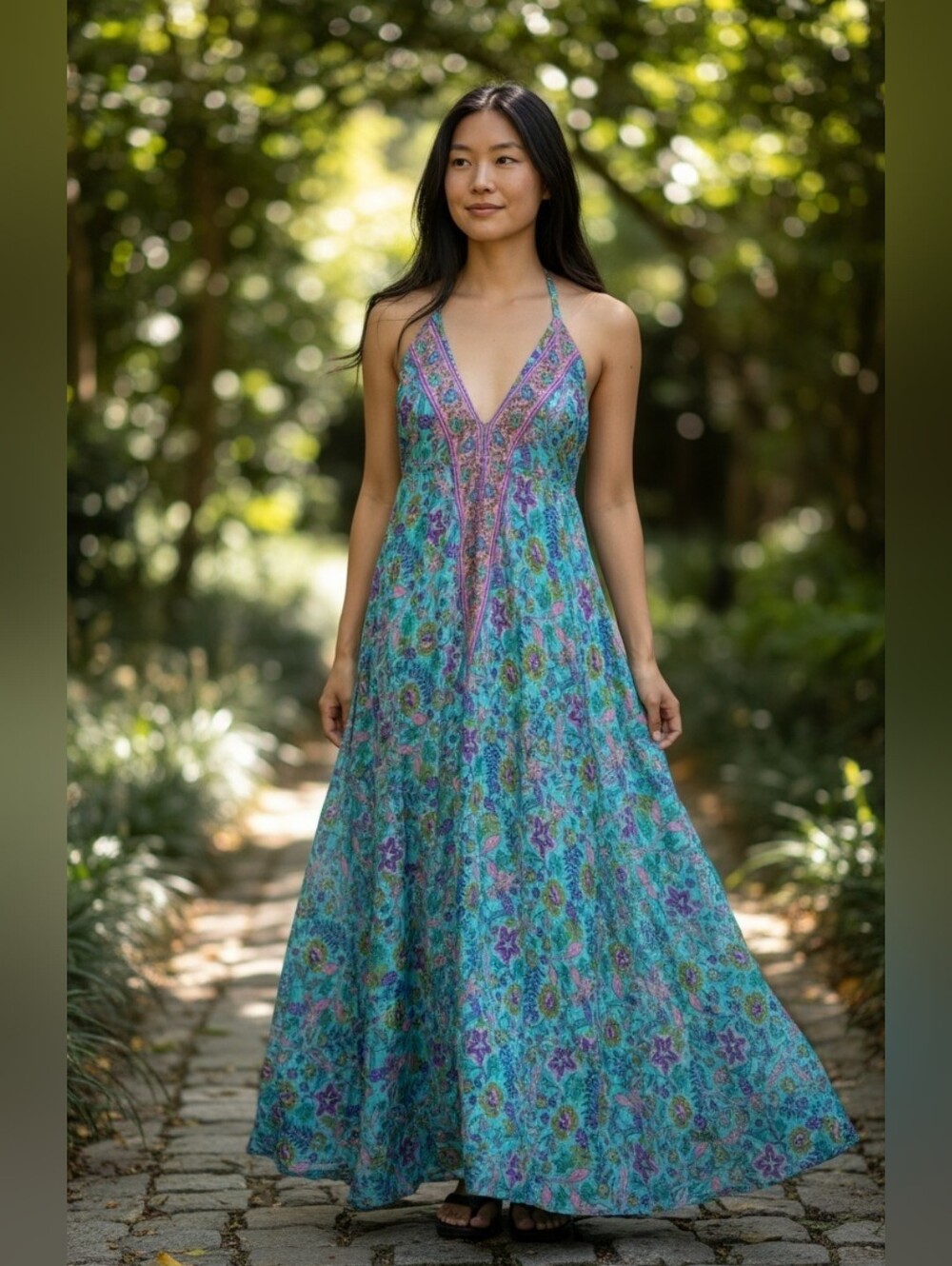 #34 Rhea Fashion Boho Turquoise Floral Jumpsuit